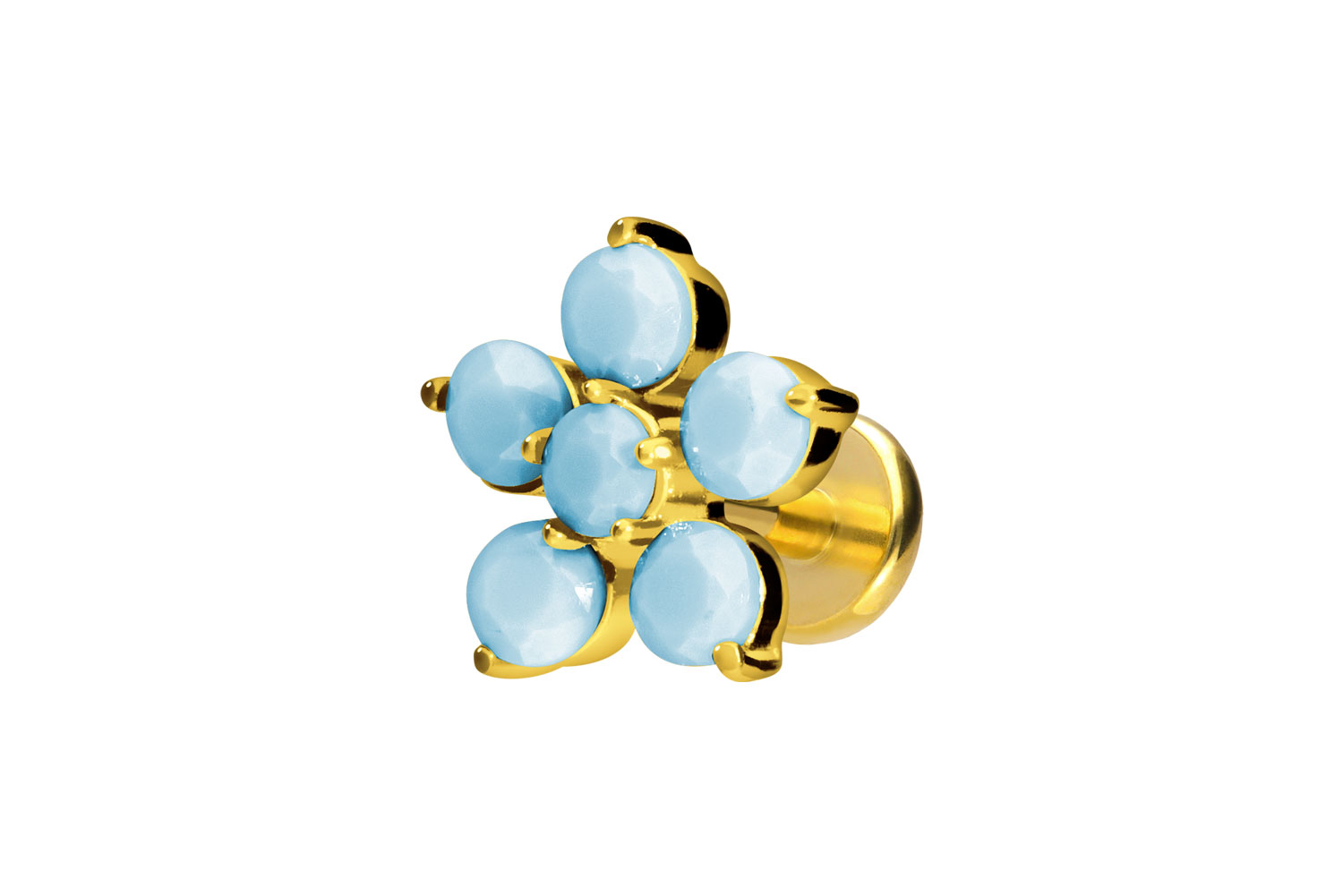 Titan Labret Piercing mit Push Fit BLUME + SYNTHETISCHE TÜRKISE